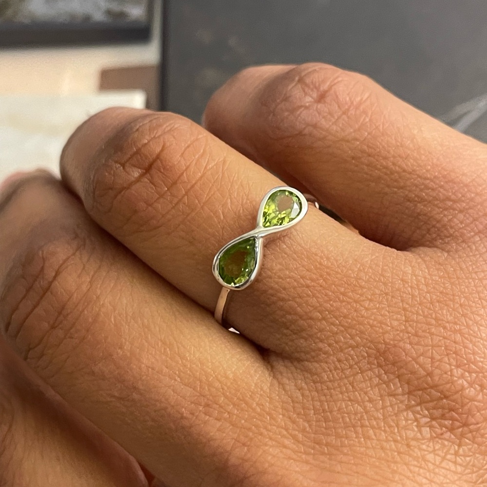 925 Sterling Silver Infinity peridot Ring, “VIBES” US: 7 & 8 - Picture 5 of 10